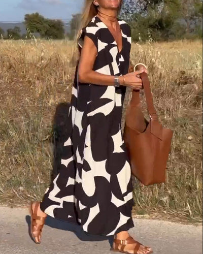 Juliette - Robe maxi col V imprimée et manches papillon