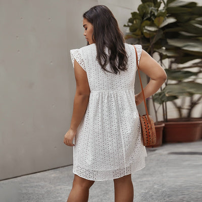 Robe courte pour femme avec broderie ajourée en style croisé - Camila