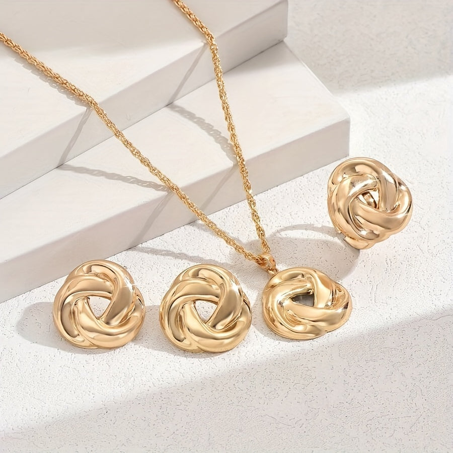 Parure collier, bague et boucles d’oreilles en or 18K en forme de rose