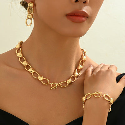 Ensemble élégant 3 pièces – Collier, bracelet et boucles d’oreilles à maillons
