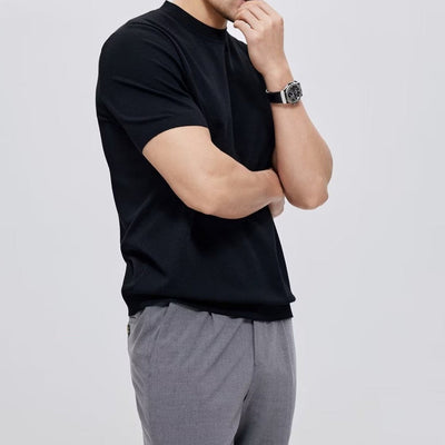 T-shirt homme en coton mercerisé, col rond, style minimaliste - Hugo