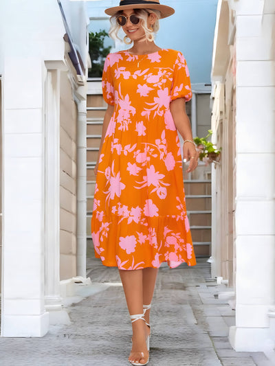 Jade - Robe midi à manches bouffantes et motif floral