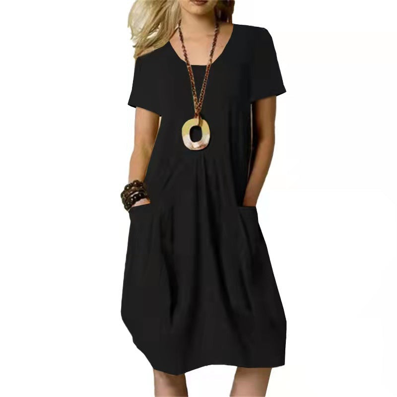 Robe Midi à Col Rond et Poches pour Femmes