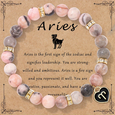 Bracelet Élastique en Pierre Naturelle avec Signe du Zodiaque