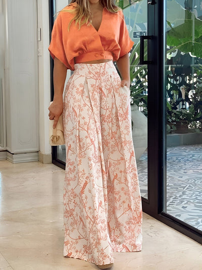 Velavie – Ensemble d’Été Deux Pièces Chic avec Chemise Fluide et Pantalon Large
