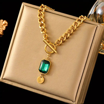 Collier Pendentif Émeraude à Grosse Chaîne | Or 18K