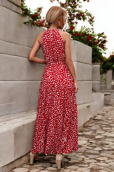 Solène - Robe longue avec ceinture à la taille et motifs