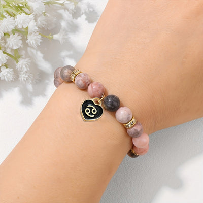 Bracelet Élastique en Pierre Naturelle avec Signe du Zodiaque