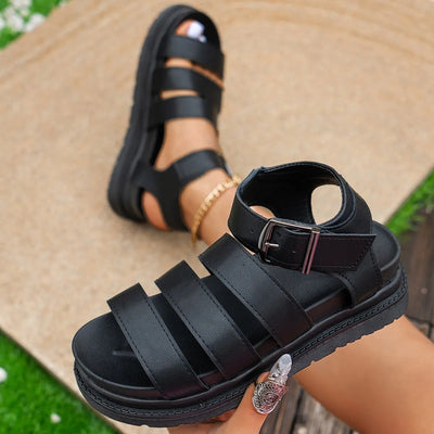 Sandales pour femmes en cuir synthétique à brides multiples et plateforme décontractée - Estela