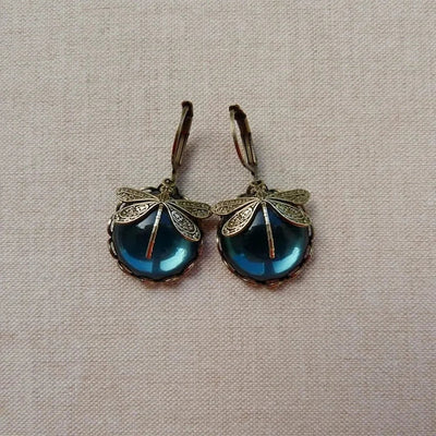Boucles d'oreilles libellule sphérique en or antique