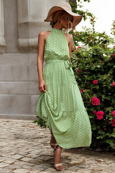 Solène - Robe longue avec ceinture à la taille et motifs