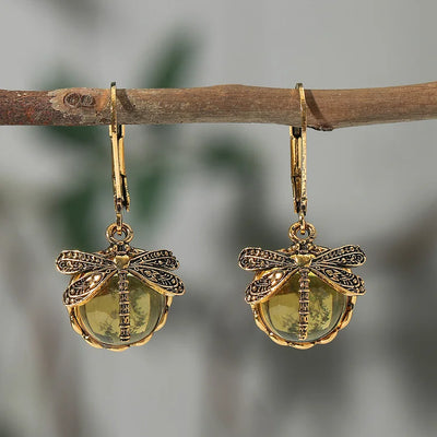 Boucles d'oreilles libellule sphérique en argent antique