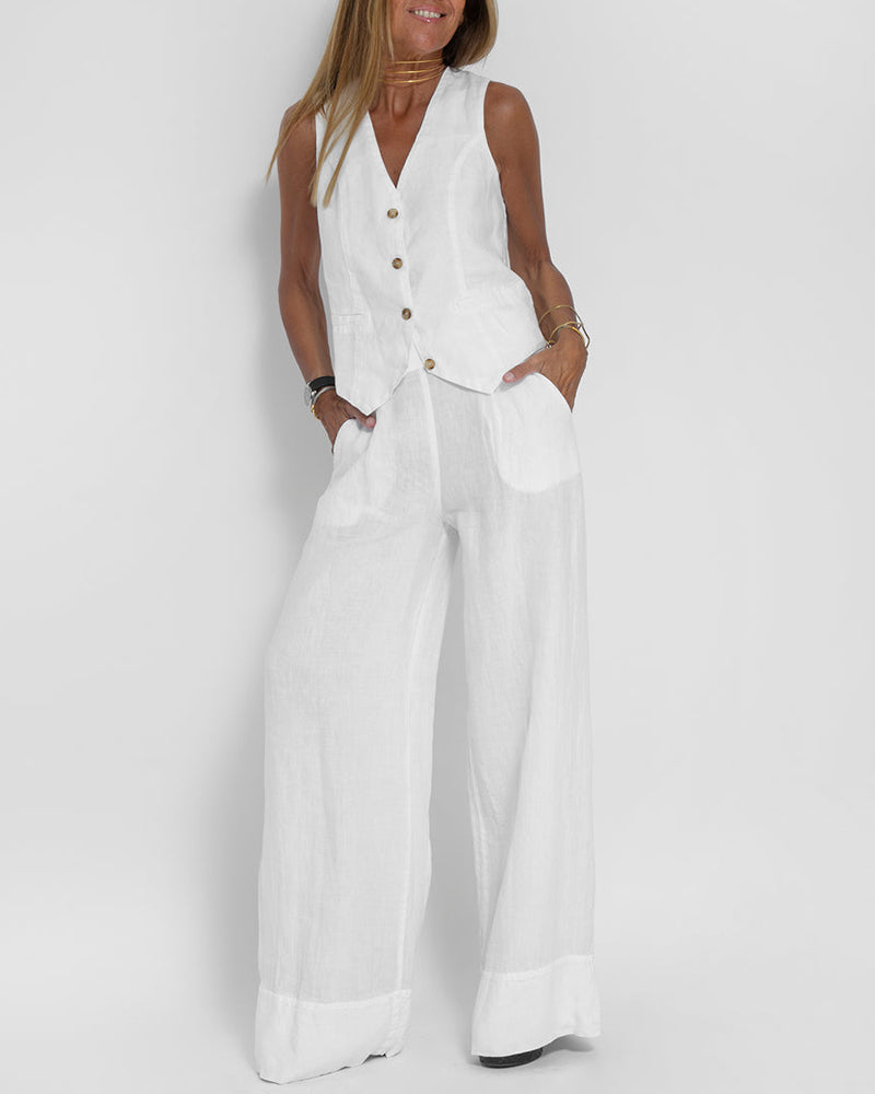 Amber – Ensemble Décontracté Chic avec Gilet Sans Manche et Pantalon Large