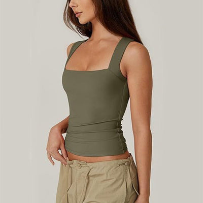 Top femme à encolure carrée et sans manches en tissu extensible - Elina