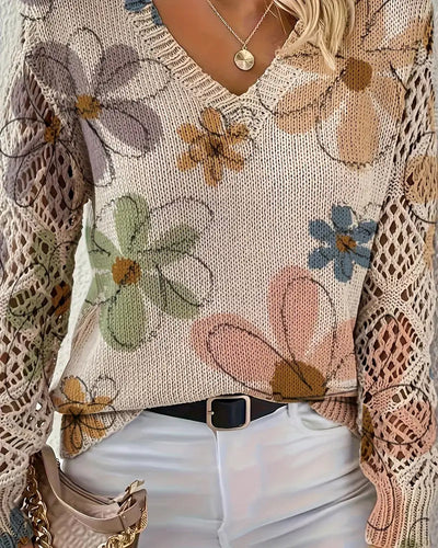 Ali| Pull V-Ringad Tricoté avec Tricot Ouvert