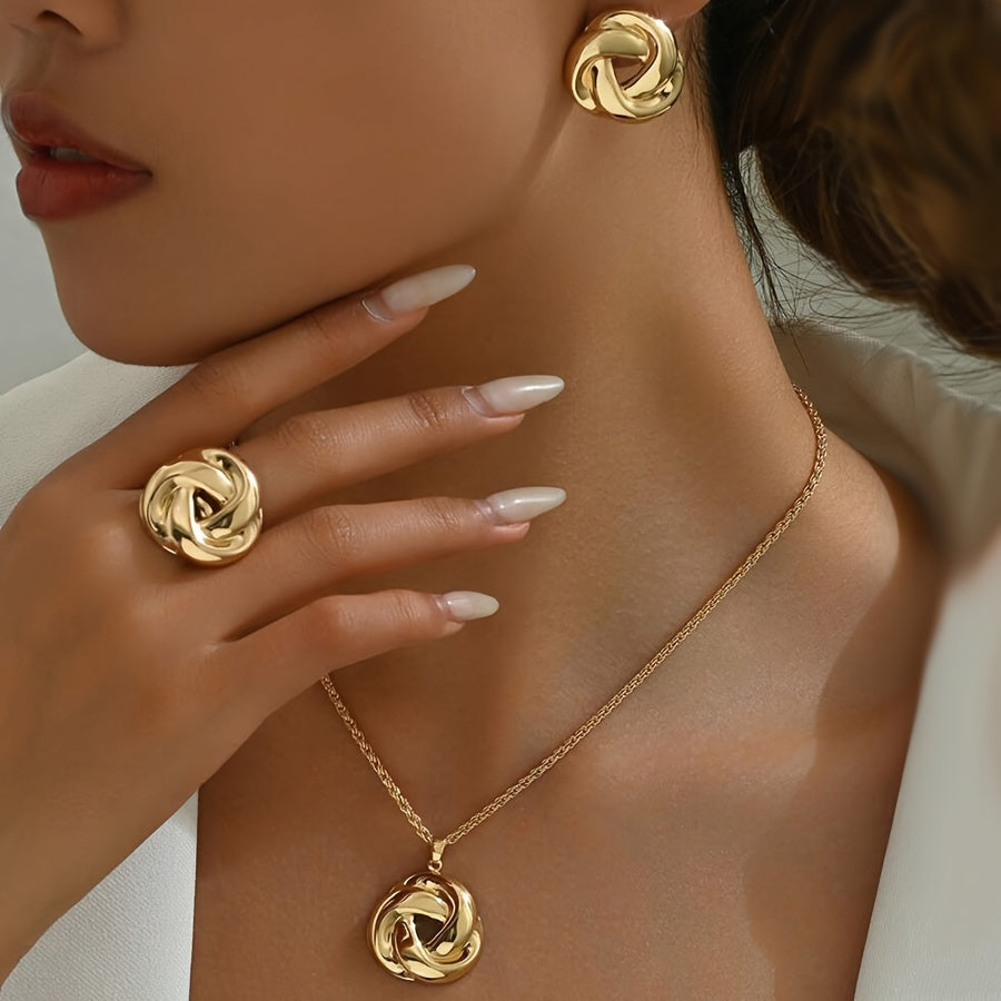Parure collier, bague et boucles d’oreilles en or 18K en forme de rose