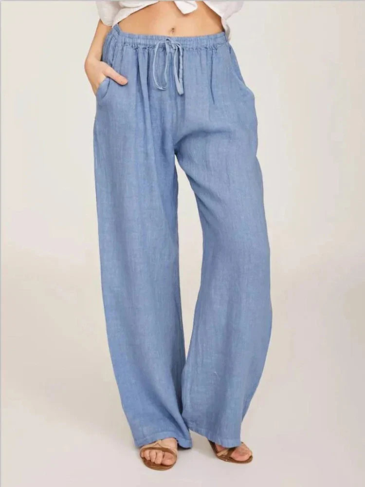 Pantalon de coton-lin pour femmes | taille haute