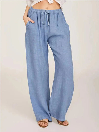 Pantalon de coton-lin pour femmes | taille haute