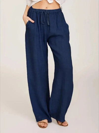 Pantalon de coton-lin pour femmes | taille haute