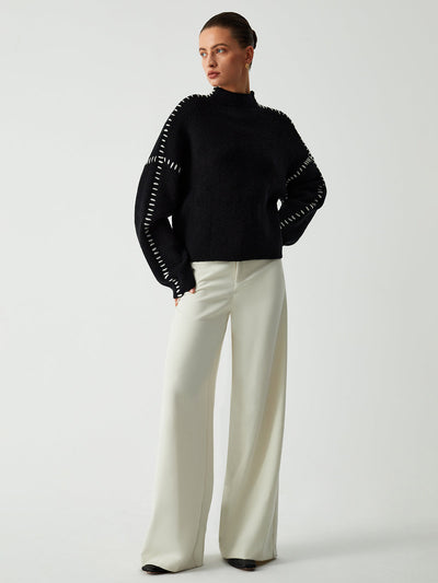 Alma | Pull oversize à col roulé avec détails en piqué