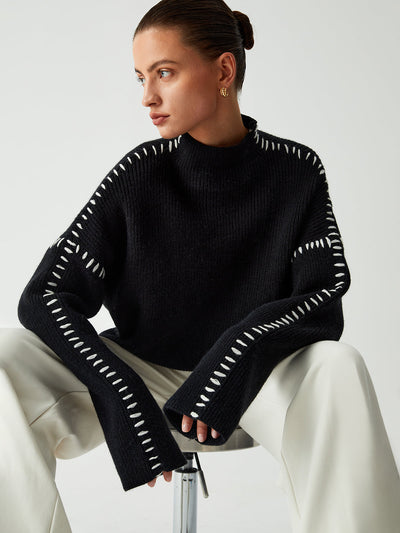 Alma | Pull oversize à col roulé avec détails en piqué