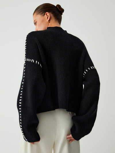 Alma | Pull oversize à col roulé avec détails en piqué