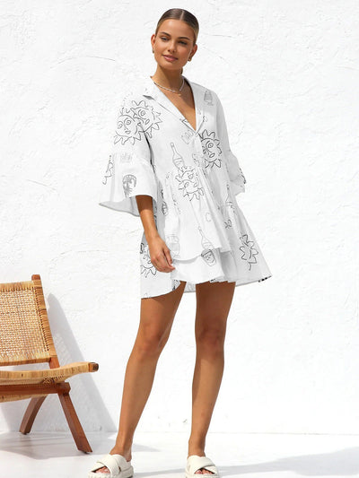 Robe courte oversize avec imprimé soleil