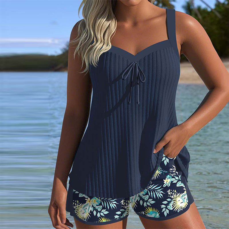 Tankini Rayé Deux Pièces Short de Plage