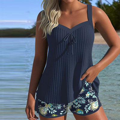 Tankini Rayé Deux Pièces Short de Plage