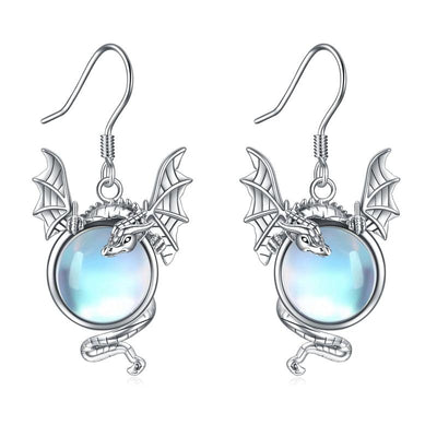 Boucles d’oreilles dragon en pierre de lune