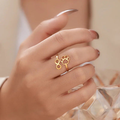 Bague Infinity Ajustable en Argent et Or avec Motif d'Empreinte de Patte – AYLA