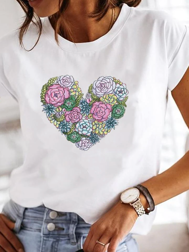 T-shirt Blanc à Imprimé Graphique Minimaliste pour Femme