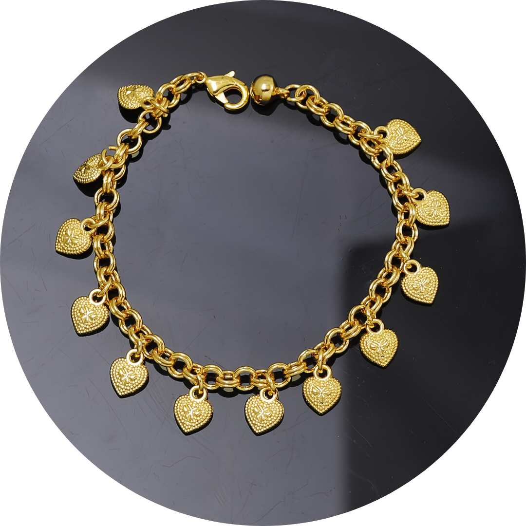 🇫🇷 Bracelet design gipsy français avec petits cœurs en or