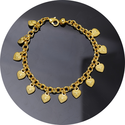 🇫🇷 Bracelet design gipsy français avec petits cœurs en or