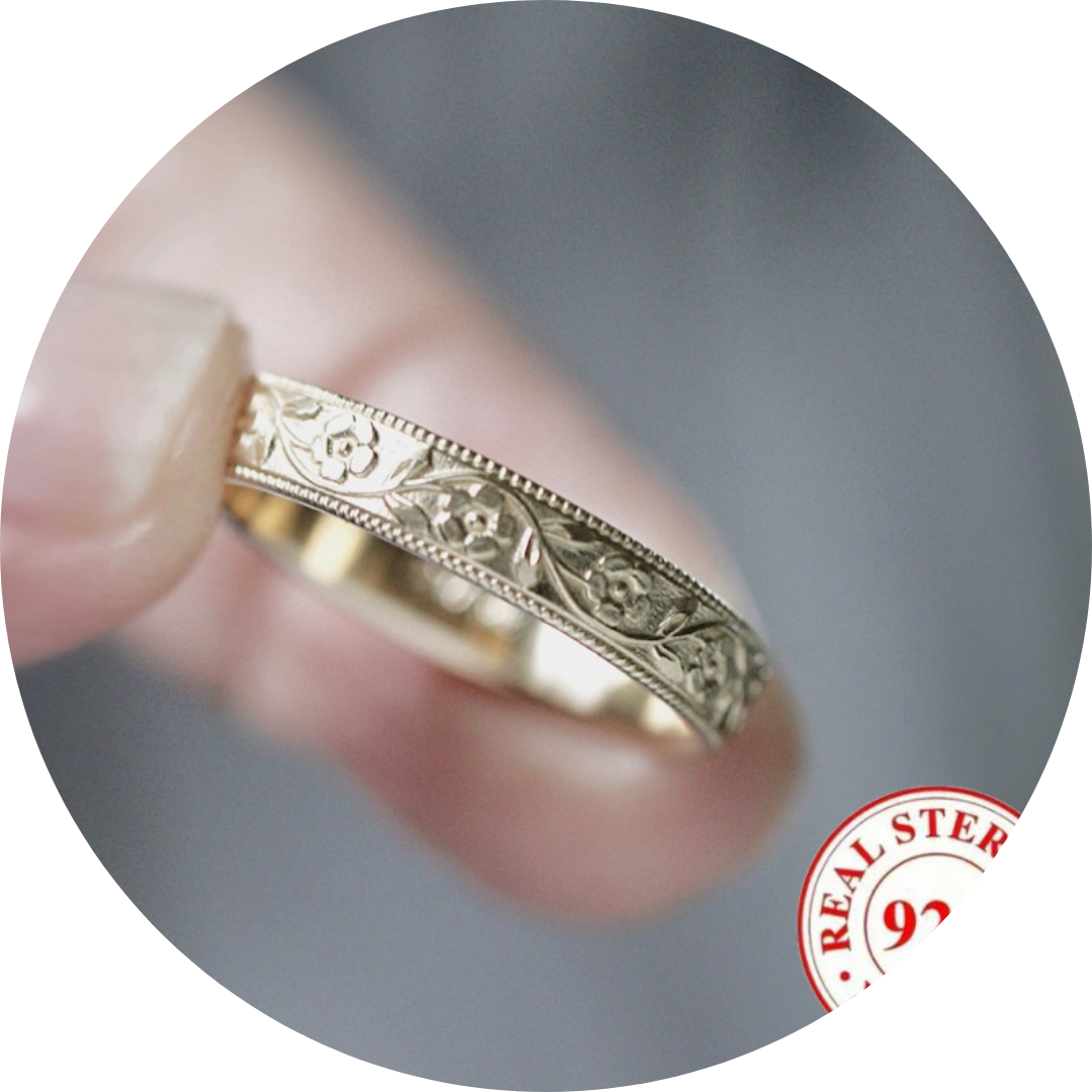 🇫🇷 Bague antique gravée de motifs français, en argent et plaqué or