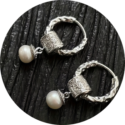 🇫🇷 Boucles d’oreilles design français des années 50 en vieil argent .925