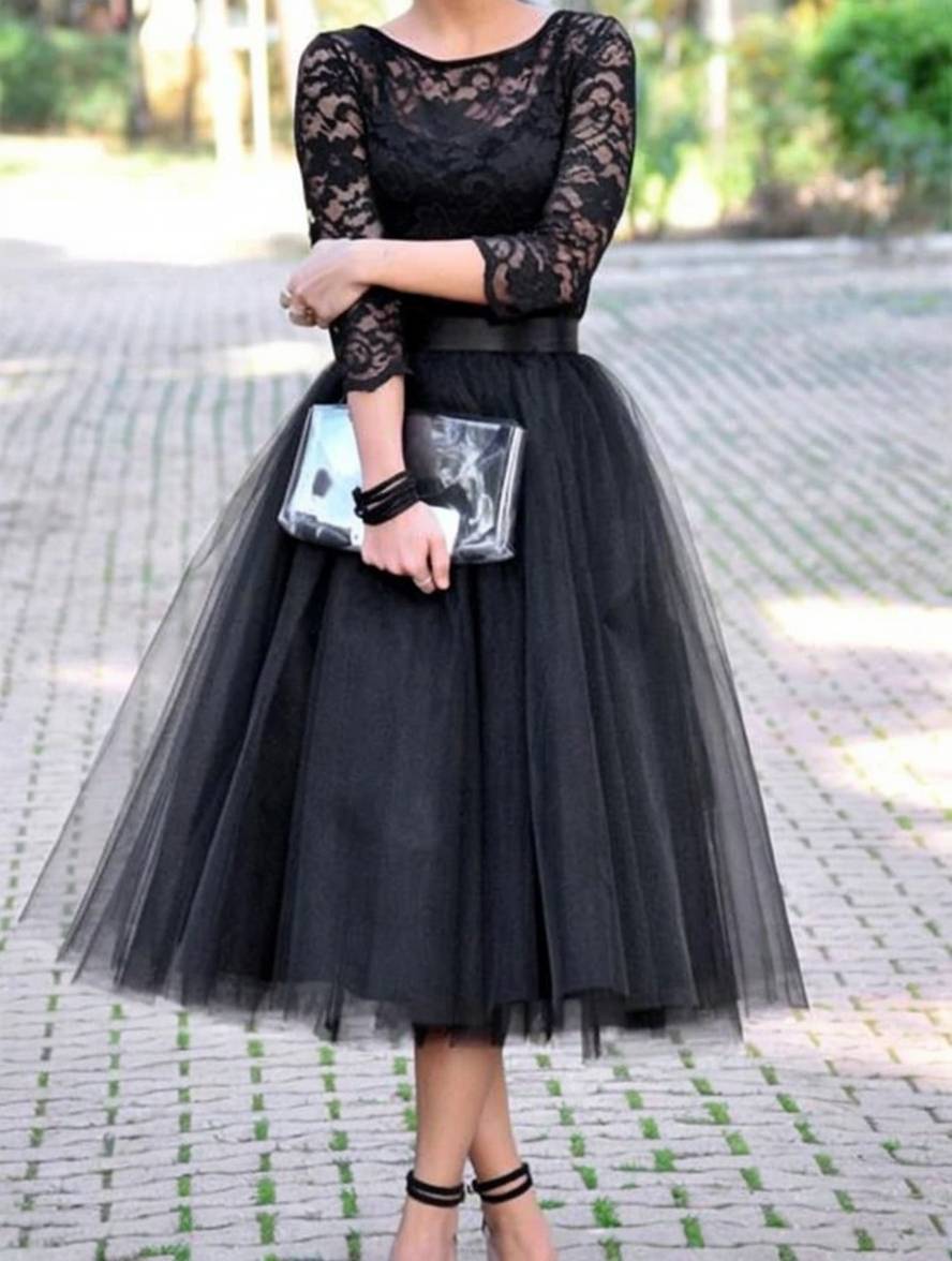 TULLIA – Jupe Longue en Tulle Noir Taille Élastique
