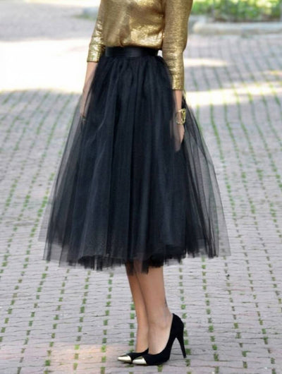 TULLIA – Jupe Longue en Tulle Noir Taille Élastique