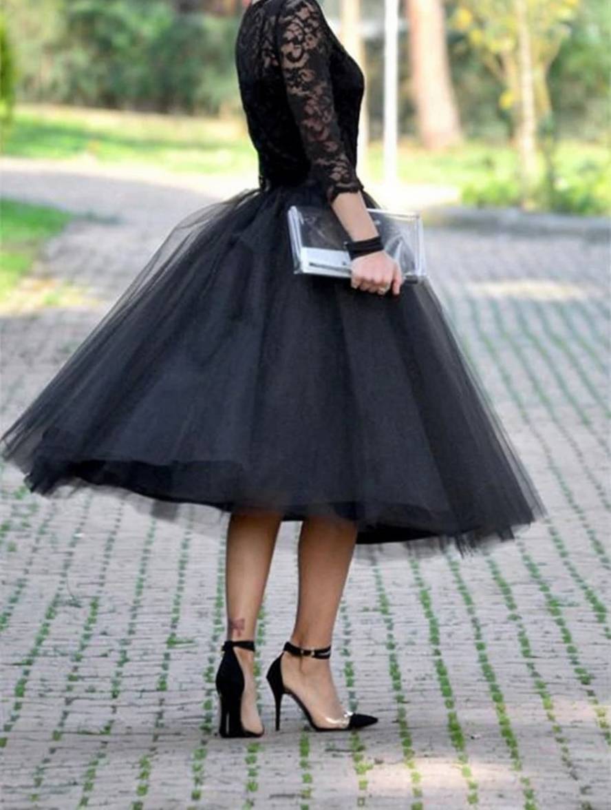 TULLIA – Jupe Longue en Tulle Noir Taille Élastique