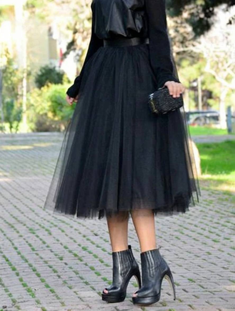 TULLIA – Jupe Longue en Tulle Noir Taille Élastique