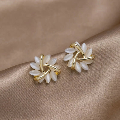 Boucles d’Oreilles Fleur Rondes en Opale