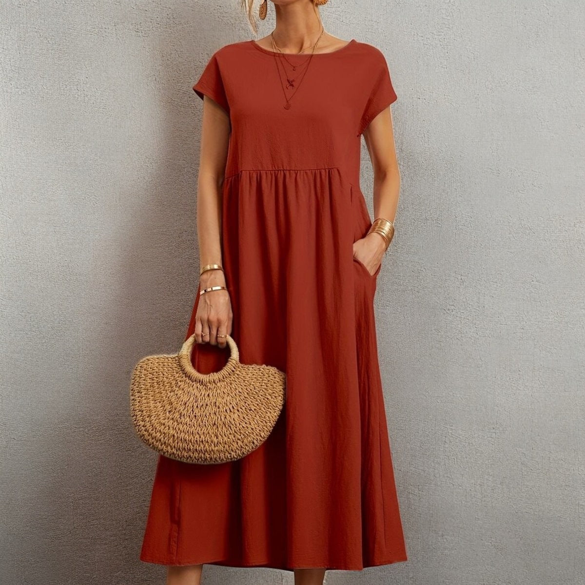 Fabiola - Robe d'été décontractée à col rond