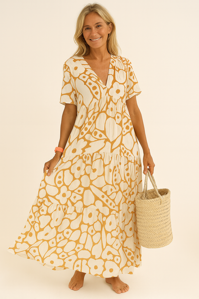 Robe décontractée imprimée avec décolleté en V