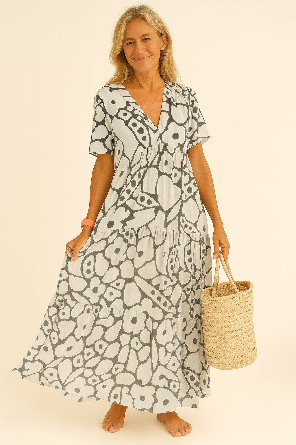 Robe décontractée imprimée avec décolleté en V