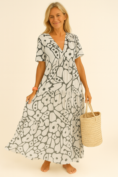 Robe décontractée imprimée avec décolleté en V