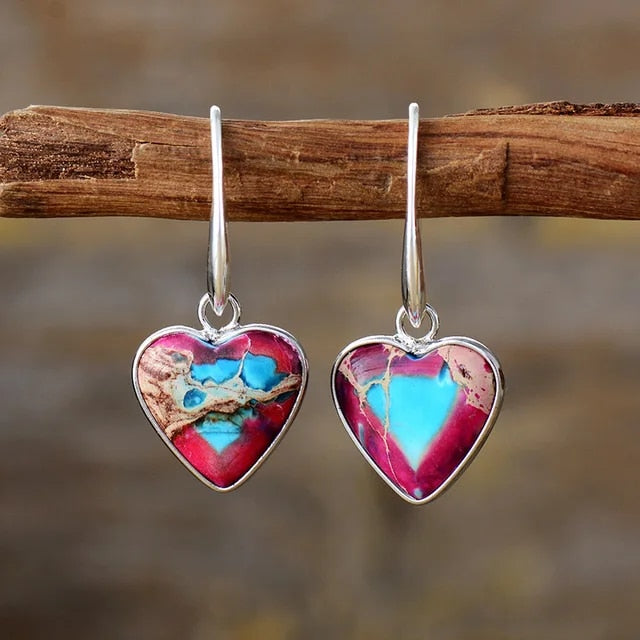 Boucles d’oreilles gouttes en jaspe rouge cœur