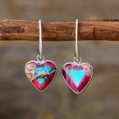 Boucles d’oreilles gouttes en jaspe rouge cœur