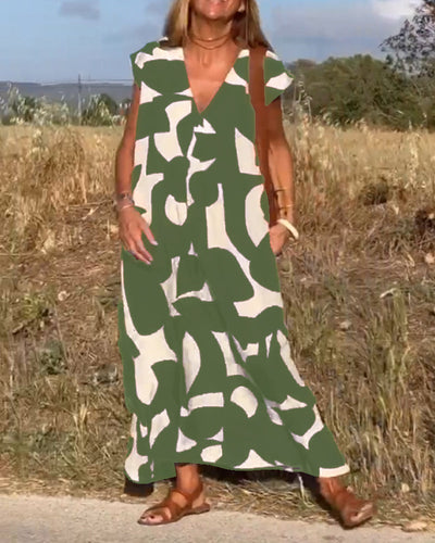 Juliette - Robe maxi col V imprimée et manches papillon
