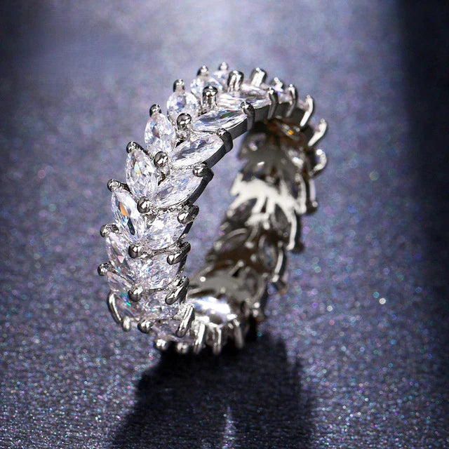 Bague de Luxe en Zircon Cubique Feuille en Or et Argent