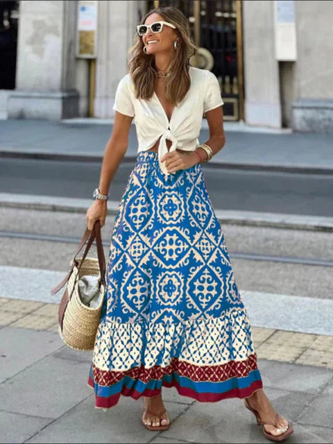 Léa - Jupe d'été longue rétro boho en tissu léger